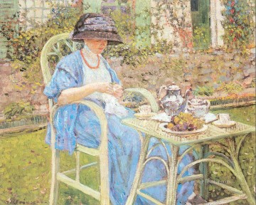 Frederick Carl Frieseke Painting - Breakfast in the Garden Impressionist women Frederick Carl Frieseke